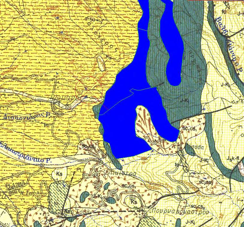 Εικόνα 6.16: Χάρτης της περιοχής Ρωµανού, όπου διακρίνεται η θέση της πηγής και η εξάπλωση της υδρογεωλογικής λεκάνης. 6.6.4 Πηγή Άνω Σουλίου Η πηγή του Άνω Σουλίου βρίσκεται σε υψόµετρο περίπου 500 m στο νοτιοανατολικό τµήµα του χωριού Άνω Σούλι και έχει συντεταγµένες Ανατολή 309409, Βορράς 4227275.