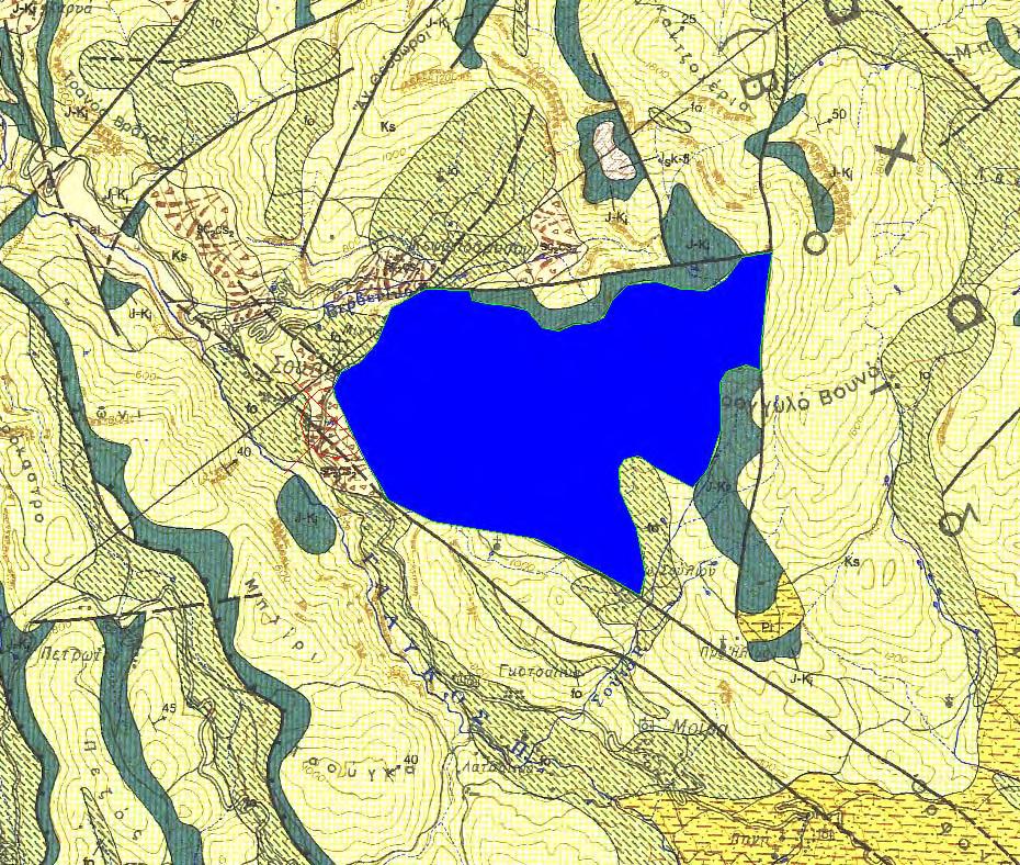 Εικόνα 6.20: Χάρτης της πηγής Άνω Σουλίου µε την υδρογεωλογική λεκάνη.