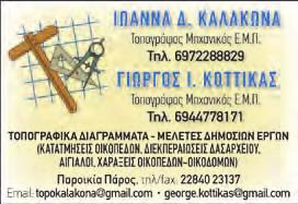 8 ΕΡΓΑΣΙΑ - ΖΗΤΗΣΗ Ζητείται πωλήτρια για αρτοποιείο, πρωινό ωράριο. Τηλ.: 6976809616 Ζητείται βοηθός λογιστή, μόνιμος κάτοικος Πάρου, για πλήρη απασχόληση σε λογιστικό γραφείο στην Παροικιά. Τηλ.: 6972020905, 6972016151 Ζητείται κυρία για φύλαξη μωρού στην Αυστρία.