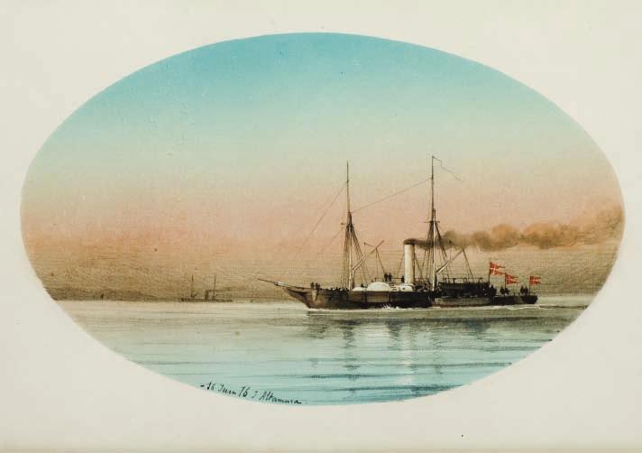 4 Ιωάννης Αλταμούρας (1852-1878) Πλοίο με σημαία Δανίας χρονολογημένο και υπογεγραμμένο κάτω στο