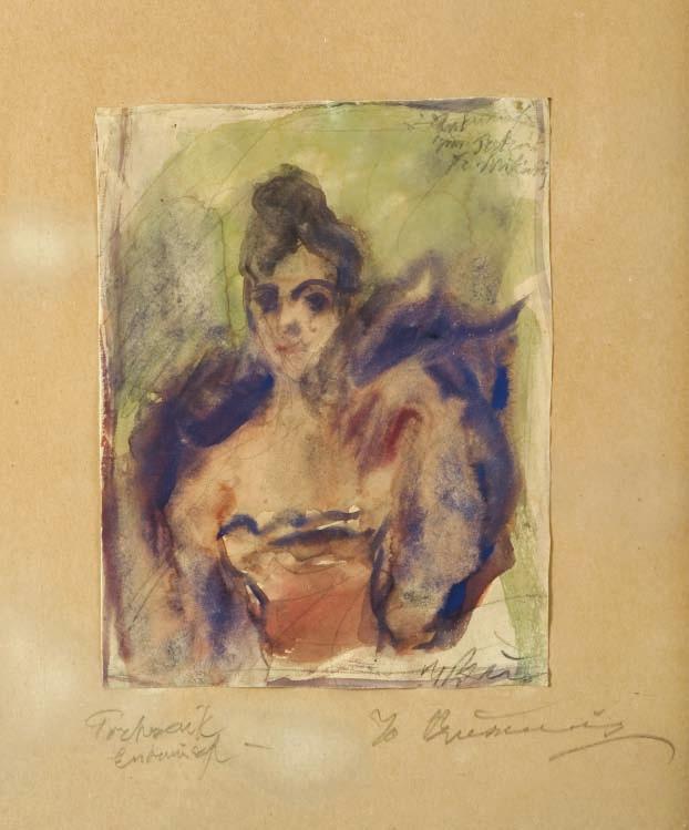 13 Γιώργος Μπουζιάνης (1885-1959) Σπουδή πορτραίτου της κ. M. υπογεγραμμένο κάτω δεξιά και στο πασπαρτού: Yο. Busianis τίτλος πάνω δεξιά: Entwurf / zum Portrait / Fr.