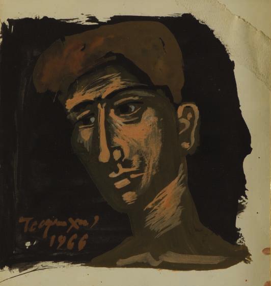 * 1 Γιάννης Τσαρούχης (1910-1989) Κεφάλι νέου υπογεγραμμένο και χρονολογημένο κάτω αριστερά: Τσαρούχης / 1966 τέμπερα σε