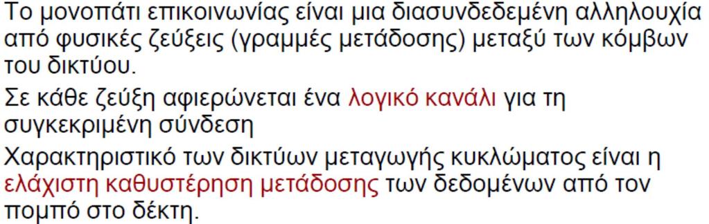 για την αποκατάσταση της ζεύξης μεταξύ δυο σημείων Η