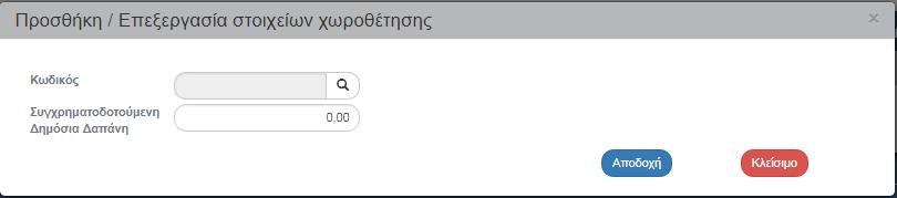 Μορφή Χρηματοδότησης, Οικονομική Δραστηριότητα, Εδαφικός τύπος, Θεματικός Στόχος κλπ) καταχωρίζονται οι