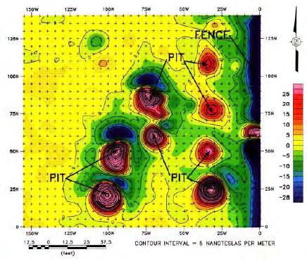 Σχήμα 5.10 Contour map μαγνητικής διασκόπησης για τον εντοπισμό κοιλοτήτων με μαγνητικό περιεχόμενο [33]( Σχήμα 5.