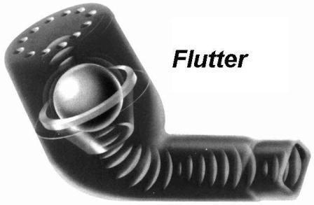 FLUTTER Το Flutter είναι μία μικρή συσκευή με σχήμα πίπας που περιέχει μια μεταλλική μπάλα η οποία κινείται πάνω-κάτω κατά την εκπνοή Η γωνία που κρατάει ο