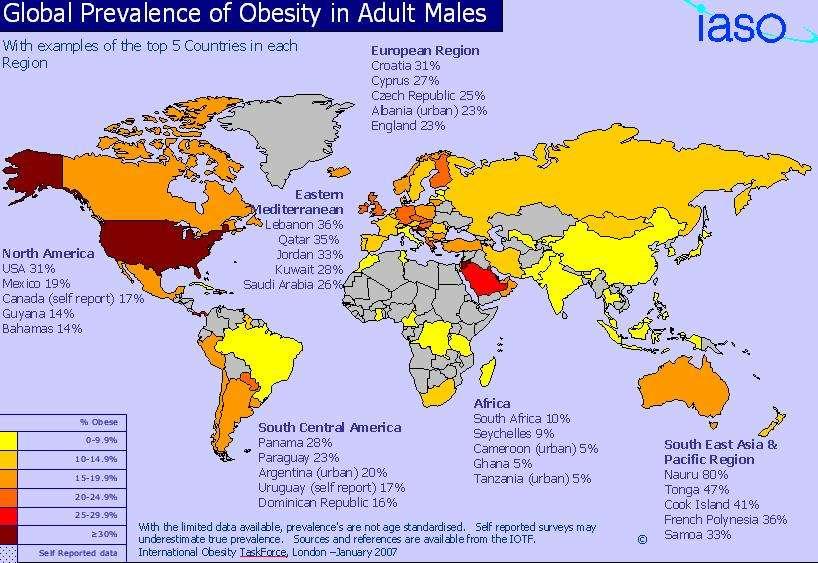 Σχήμα 2. Παγκόσμιες αυξήσεις στην επίπτωση της παχυσαρκίας στους ενήλικες άνδρες.