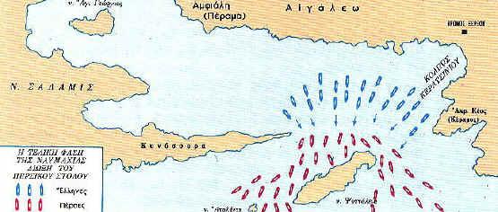 Ύστερα λοιπόν από την καταβύθιση των πρώτων Φοινικικών πλοίων, η πρώτη γραμμή του Φοινικικού στόλου αποδιοργανώθηκε και τα πλοία άρχισαν να τρέπονται σε φυγή, άλλα προς τις απέναντι ακτές της Αττικής