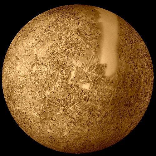 Densidade semellante á Terra. Presenta un núcleo máis grande. * Non hai atmosfera (restos de Na e K gasosos). * Cráteres de impacto.