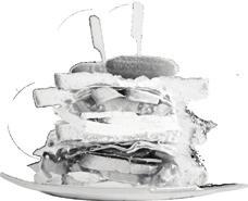 Snacks Club sandwich 23 With with bacon, edam cheese, tomato, lettuce, homemade mayonnaise, egg and French fries Club sandwich με μπέικον, edam, τομάτα, μαρούλι, σπιτική μαγιονέζα, αυγό και τηγανιτές
