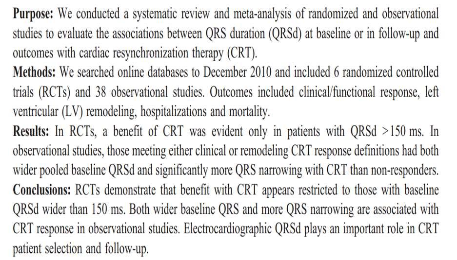 Association between QRS duration and outcome with cardiac resynchronization therapy: A