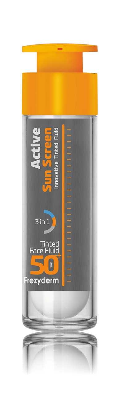 TINTED FACE FLUID SPF 50 + 50+ Ενεργή έγχρωµη υγρή αντηλιακή κρέµα. Ελαφριά σύνθεση για δυσανεκτικά δέρµατα.