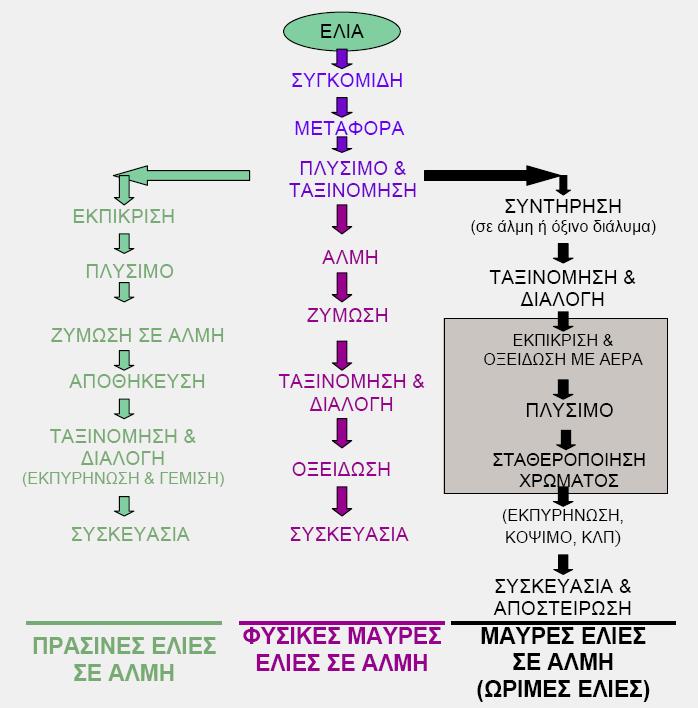 καρποί είναι τελείως ώριμοι και το χρώμα της ποικίλλει από ερυθρόμαυρο έως βαθύ καστανό, ανάλογα με τη ζώνη παραγωγής και την ποικιλία.