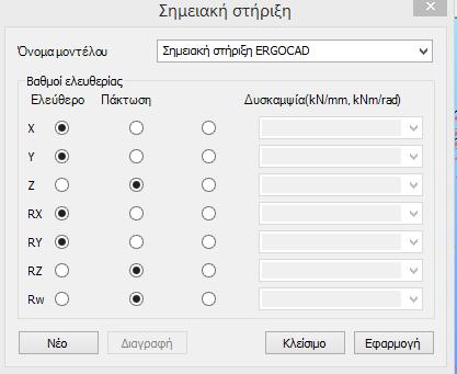 Στην περίπτωση απαίτησης εισαγωγής ειδικών στηρίξεων (οι οποίες διαφέρουν από τους προκαθορισμένους τύπους) στη διάρκεια δημιουργίας του μοντέλου, τότε αρκεί να κλικάρετε στο εικονίδιο καθορισμού