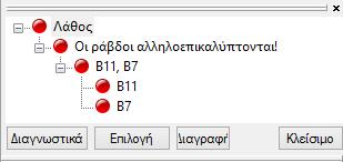 Πεδίο διαγνωστικών ελέγχων Στην περίπτωση ύπαρξης γεωμετρικών σφαλμάτων ή σφαλμάτων προσομοίωσης (όπως η επικάλυψη δύο ή περισσότερων στοιχείων, απουσία στηρίξεων, κλπ.