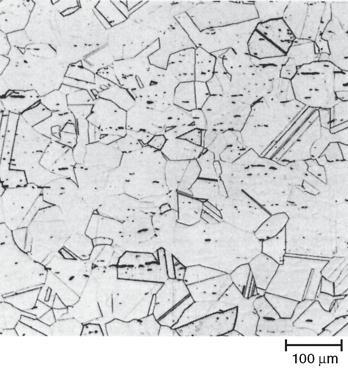 Nickel copper solid solution with a few unidentified nonmetallic inclusions (black).