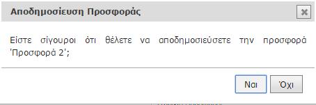 Εάν ο τηλεπικοινωνιακός πάροχος επιθυμεί να αποδημοσιεύσει την προσφορά ώστε αυτή να μην είναι ορατή, επιλέγει το αντίστοιχο
