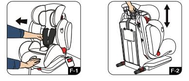 Τοποθετήστε το παιδί σας στο κάθισμα αυτοκινήτου Χαλαρώστε τους ιμάντες: Πατήστε το κουμπί του κεντρικού ρυθμιστή (21) (F-1) και τραβήξτε τους ιμάντες πρόσδεσης ώμου (19).