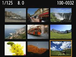 Όταν πατάτε το πλήκτρο <u>, γίνεται εναλλαγή της προβολής μεταξύ εμφάνισης εννέα εικόνων, τεσσάρων εικόνων και μίας εικόνας. 206 3 Επιλέξτε μια εικόνα.