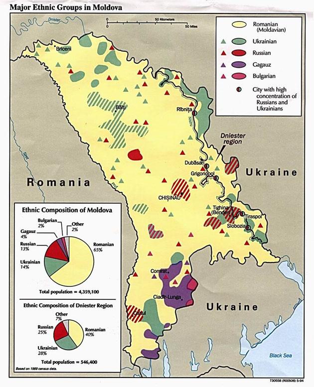 Εθνολογικός χάρτης της Μολδαβίας, σύμφωνα με τον οποίο το ποσοστό των Γκαγκαούζων που ζουν σε αυτή τη χώρα των Βαλκανίων φτάνει το 4%.