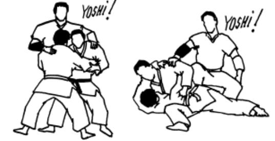 YOSHI Επανέναρξη του αγώνα Αφού ανακοινωθεί ο λόγος για τον οποίο διεκόπη ο αγώνας προσωρινά, ο Κεντρικός Διαιτητής (MR) δίνει εντολή στους αθλητές να συνεχίσουν τον αγώνα, από το