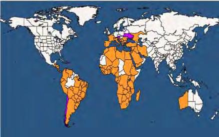 Δυτικής Αυστραλία, στις περισσότερες χώρες της Κεντρικής και Νότιας Αμερικής και στα νησιά του Ατλαντικού, του Ειρηνικού και του Ινδικού Ωκεανού.