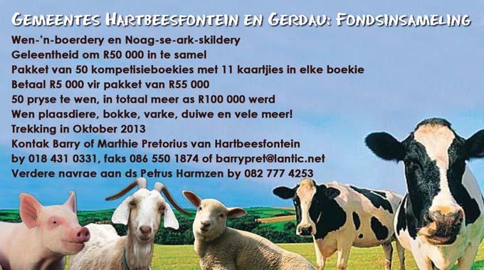 Kompetisies en fondsinsamelings Gemeente Bergsig: 7 en 8 Junie hv Karel Trichardtlaan & Leonidestraat, Mountain View Vrydag 7 Junie 15:00 tot 18:00: Slap skyfi es en chicken strips R25 per persoon