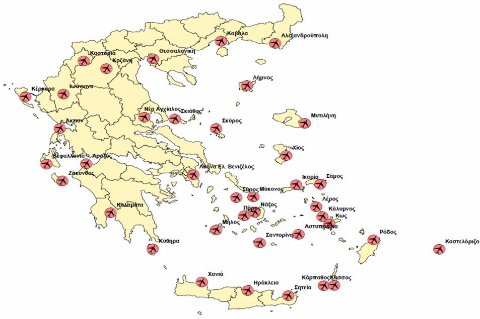 χαρακτηριστικά των αεροδρομίων, όπως μήκος διαδρόμου, ικανότητα αεροδρομίου, καθώς και κοινωνικοοικονομικά χαρακτηριστικά του εξυπηρετούμενου νησιού, όπως το μέγεθος και τα χαρακτηριστικά της