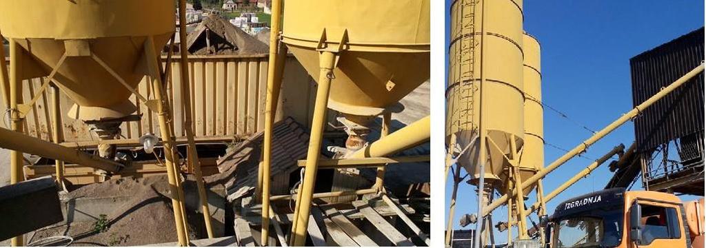 Unutar cijevi nalazi se spiralni puž. Elektromotor pokreće spiralni puž i na taj način se cement vuče prema gore do sabirnog bunkera za cement, gdje se ujedno obavlja njegovo vaganje. Slika 65.