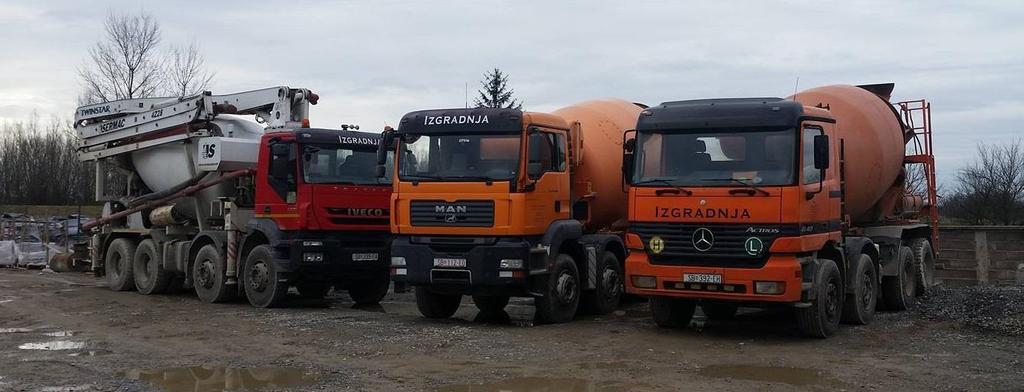pojačane otpreme prijevoz se ugovara i s trećim licima. Transportna vozila kojim raspolaže ova betonara su dvije automješalice kapaciteta 10 m 3 i autopumpa kapaciteta također 10m 3.