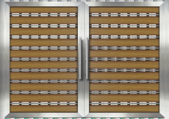 cod.:m490 The sash is 65x40mm profile in INOX colour. Το πλαίσιο είναι από προφίλ 65x40mm σε χρώµα INOX. The infill is 150x14mm profile. The alignment is horizontal.