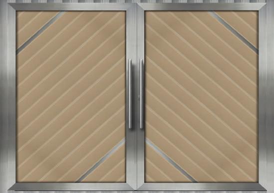 cod.:m680 The sash is 65x40mm profile in INOX colour. Το πλαίσιο είναι από προφίλ 65x40mm σε χρώµα INOX. The infill is 100x14mm profile. The alignment is diagonal.