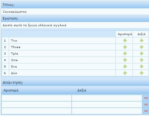 Κεφάλαιο 4 Ανάλυση του QSurvey-Server λίστα με όλες τις πιθανές επιλογές και σκοπός είναι να γίνουν τα ζευγάρια. Στο παράδειγμα που ακολουθεί έχουμε μια ερώτηση τέτοιου τύπου.