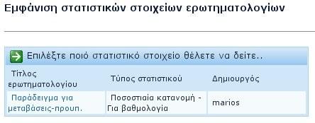 2 Στατιστικά ερωτηματολογίων Στα στατιστικά ερωτηματολογίων μπορεί κάποιος χρήστης να δει στατιστικά στοιχεία για ερωτηματολόγια που έχει αποθηκεύσει κάποιος