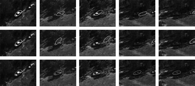 row), and proposed multi-feature fusion method (the third row) (Frames: 1, 28, 37, 43, 61) 4 2 ( 1 : ; 2 : ; 3 : ) ( : 6, 206, 246, 346, 376)