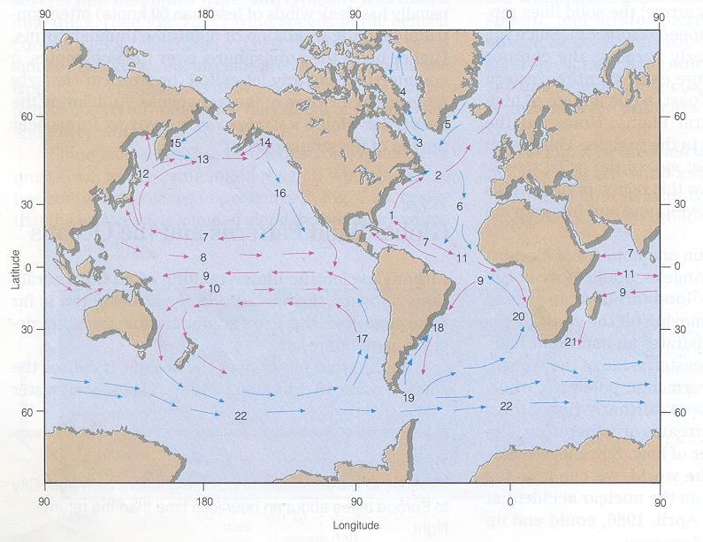 Θαλάσσια ρεύματα 1. Gulf Stream 2. North Atlantic Drift 3. Labrador Current 4. West Greenland Drift 5. East Greenland Drift 6. Canary Current 7. North Equatorial Current 8.