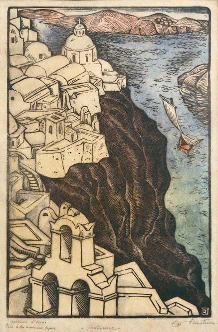 490 491 490 ΚΕΦΑΛΛΗΝΟΣ,Γιάννης.Ἡ Τσάτσα καθιστή. [1921]. Ἔγχρωμη ξυλογραφία σέ πλάγιο ξύλο, 360 x 256 mm.