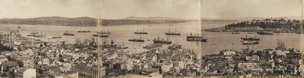 Λιθόγραφος χάρτης ἐπιχρωματισμένος μέ τό χέρι, 698 x 556 mm. 150-200 19. Φωτογραφία 363 Πανόραμα τῆς Κωνσταντινούπολης. [δεκαετία 1880].