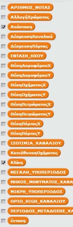 Πέραν των τιμών των αισθητήρων του WeDo, τα δεδομένα που