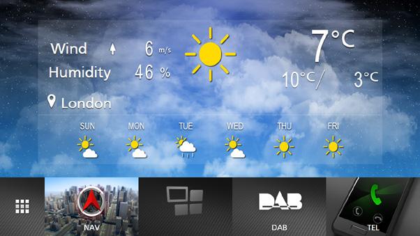 Λίστα widget NAV Widget Widget Καιρού * 1 Widget ρολογιού Widget πυξίδας Widget αναλυτή φάσματος Widget Πίεσης Ελαστικών * 2 Κλιματικό Widget * 2 Multi Widget (Αναλυτής φάσματος, Ρολόι, Πληροφορίες