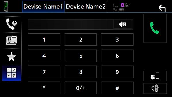 Έλεγχος Bluetooth 4 Επιλέξτε μια μέθοδο κλήσης. Κλήση μέσω της καταχώρισης ενός αριθμού τηλεφώνου 1 Αγγίξτε το [ ]. 2 Καταχωρήστε έναν αριθμό τηλεφώνου με τα αριθμητικά πλήκτρα.