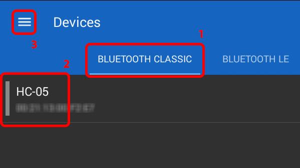 Άσκηση Bluetooth: Η Εφαρμογή (1) Διαλέξτε ανάμεσα σε Bluetooth Classic ή BLE (αναλόγως το module που χρησιμοποιείτε) και έπειτα (2) πατήστε πάνω