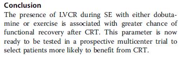 Left ventricular contractile reserve by stress echocardiography as a predictor of response to cardiac resynchronization therapy
