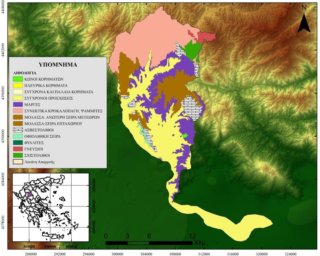 2.3 ΓΕΩΛΟΓΙΑ ΤΗΣ ΠΕΡΙΟΧΗΣ ΜΕΛΕΤΗΣ Ο γεωλογικός χάρτης της περιοχής μελέτης που απεικονίζεται ακολούθως (εικόνα 5) είναι αποτέλεσμα της σύνθεσης των στοιχείων των γεωλογικών φύλλων Αγιόφυλλον,