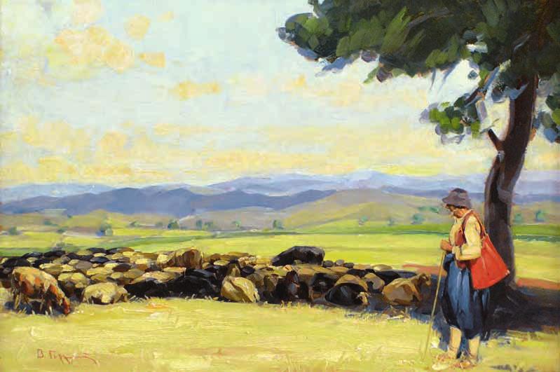 391 391 ΓΕΡΜΕΝΗΣ, Βασίλειος, 1896-1966. Κοπάδι. Λάδι σέ χαρτόνι, 335 x 485 mm.
