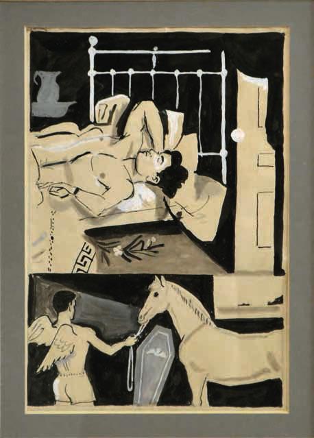 200 396 ΤΣΑΡΟΥΧΗΣ, Γιάννης, 1910-1989. Νέος κοιμισμένος, ἀπό κάτω ἄγγελος καί ἄλογο.