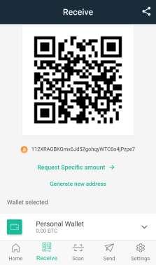 Στιγμιότυπο 2 - Διεύθυνση λήψης bitcoin - Personal Wallet - Copay Κάνοντας χρήση