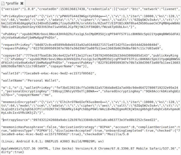 κρυπτογραφημένη "mnemonicencrypted", όπως και το ιδιωτικό κλειδί ρίζας "xpriv eyencrypted", συνεπώς δεν μπορούμε να έχουμε πρόσβαση στα bitcoin που είναι αποθηκευμένα στο πορτοφόλι του χρήστη