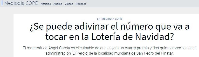 Preciso recoñecelo: Síntome frustrado por ser incapaz de adiviñar o Gordo da lotaría de Nadal Xosé Enrique Pujales Martínez Catedrático de Secundaria xubilado Unha gargallada vale por dez mil