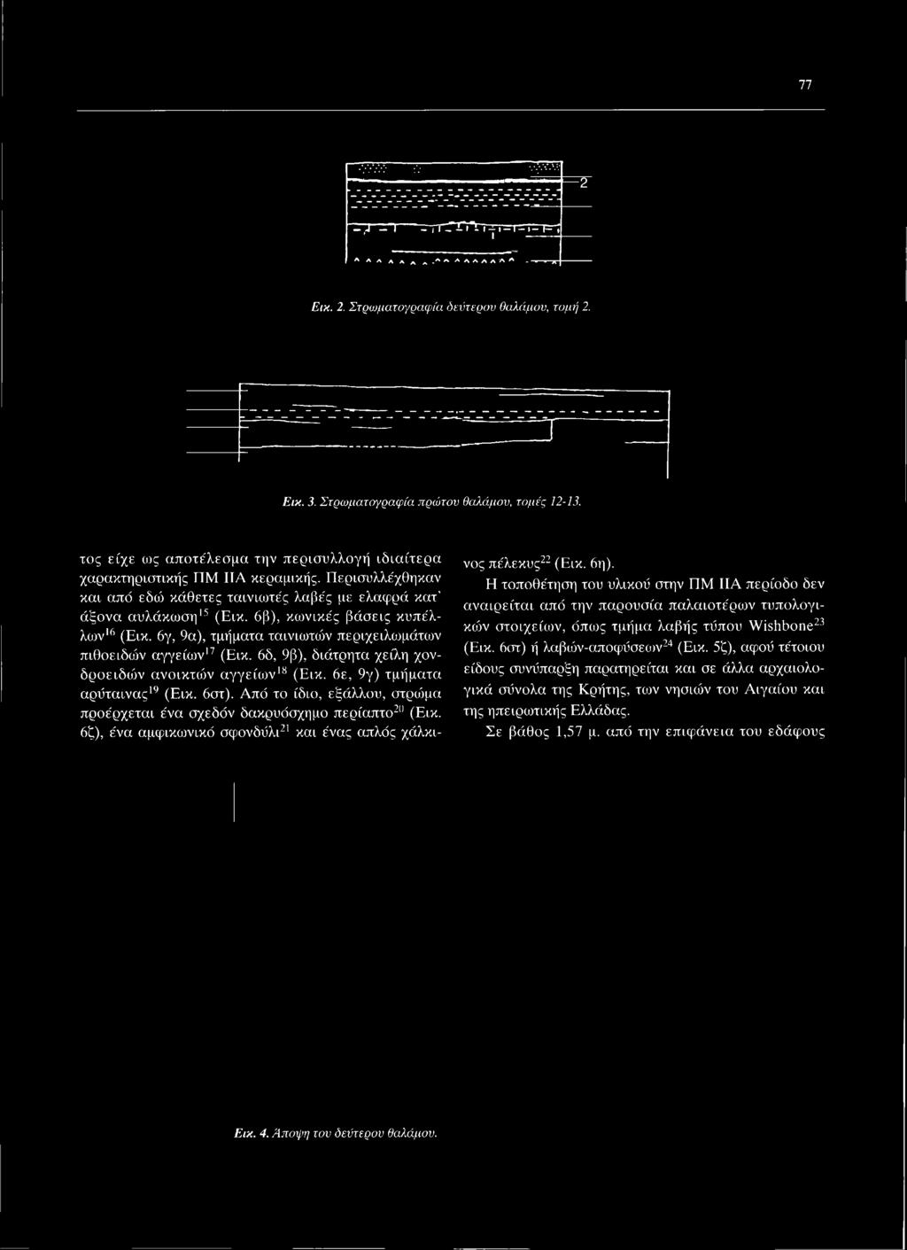 6β), κωνικές βάσεις κυπέλλων16 (Εικ. 6γ, 9α), τμήματα ταινιωτών περιχειλωμάτων πιθοειδοίν αγγείων17 (Εικ.